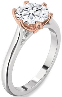 Diamond Silver & 10K Rose Gold Round Solitaire Engagement Ring