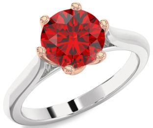 Ruby Silver & 10K Rose Gold Round Solitaire Engagement Ring