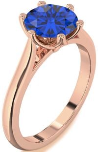 Blue Sapphire Rose Gold Round Solitaire Engagement Ring
