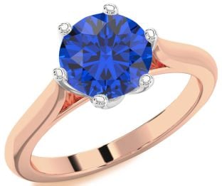 Blue Sapphire Platinum & Rose Gold Round Solitaire Engagement Ring