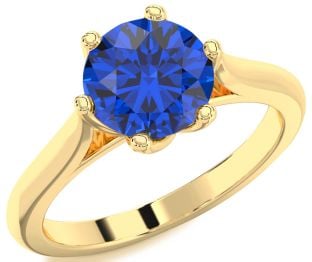 Blue Sapphire Gold Round Solitaire Engagement Ring