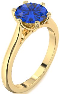 Blue Sapphire Gold Round Solitaire Engagement Ring