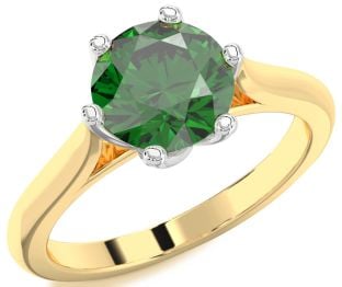 Emerald White Yellow Gold Round Solitaire Engagement Ring