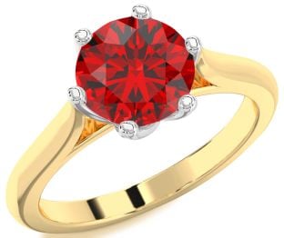 Ruby White Yellow Gold Round Solitaire Engagement Ring