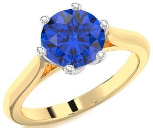 Blue Sapphire Platinum & Yellow Gold Round Solitaire Engagement Ring