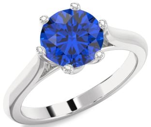 Blue Sapphire White Gold Round Solitaire Engagement Ring