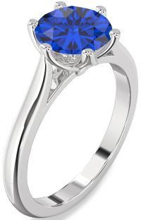 Blue Sapphire Platinum Round Solitaire Engagement Ring