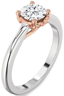 Diamond Silver & 10K Rose Gold Round Solitaire Engagement Ring