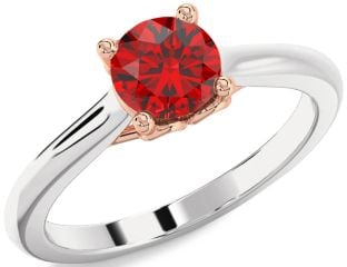 Ruby Silver & 10K Rose Gold Round Solitaire Engagement Ring