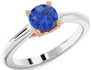 Blue Sapphire Platinum & Rose Gold Round Solitaire Engagement Ring