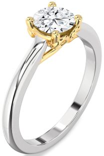 Diamond Silver & 10K gold Round Solitaire Engagement Ring