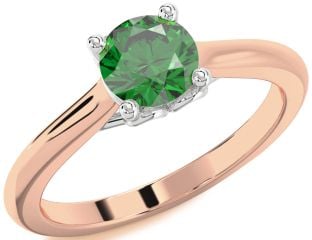 Emerald White Rose Gold Round Solitaire Engagement Ring