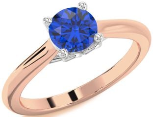Blue Sapphire Platinum & Rose Gold Round Solitaire Engagement Ring