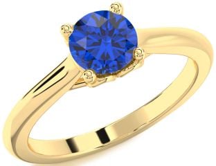 Blue Sapphire Gold Round Solitaire Engagement Ring