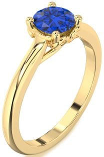 Blue Sapphire Gold Round Solitaire Engagement Ring