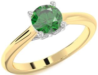 Emerald White Yellow Gold Round Solitaire Engagement Ring