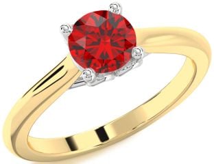 Ruby White Yellow Gold Round Solitaire Engagement Ring