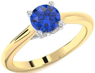 Blue Sapphire Platinum & Yellow Gold Round Solitaire Engagement Ring