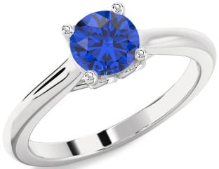 Blue Sapphire White Gold Round Solitaire Engagement Ring