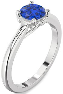 Blue Sapphire Platinum Round Solitaire Engagement Ring