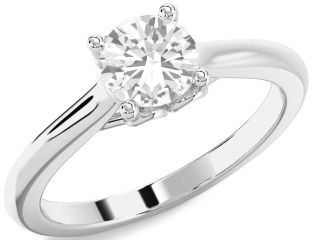 White Sapphire Silver Round Solitaire Engagement Ring