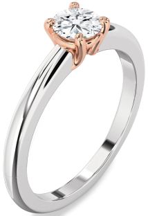Diamond Silver & 10K Rose Gold Round Solitaire Engagement Ring