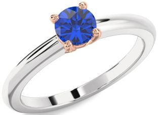 Blue Sapphire Platinum & Rose Gold Round Solitaire Engagement Ring