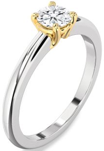 Diamond Silver & 10K gold Round Solitaire Engagement Ring