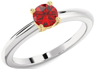 Ruby White Yellow Gold Round Solitaire Engagement Ring