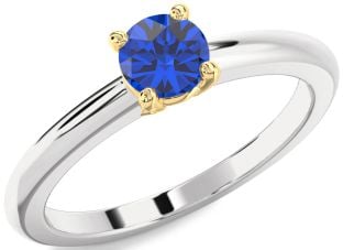 Blue Sapphire Platinum & Yellow Gold Round Solitaire Engagement Ring