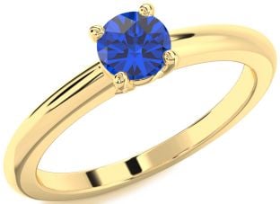 Blue Sapphire Gold Round Solitaire Engagement Ring