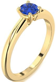 Blue Sapphire Gold Round Solitaire Engagement Ring