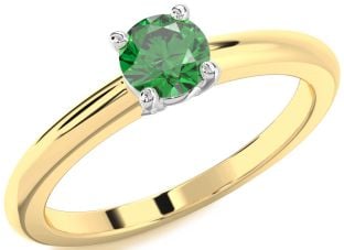 Emerald White Yellow Gold Round Solitaire Engagement Ring