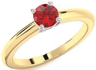 Ruby White Yellow Gold Round Solitaire Engagement Ring