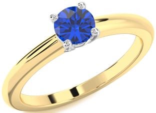 Blue Sapphire Platinum & Yellow Gold Round Solitaire Engagement Ring