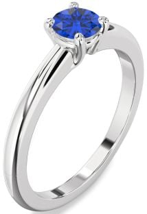 Blue Sapphire Platinum Round Solitaire Engagement Ring
