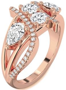 Diamond Rose Gold Round Three Stone Ring