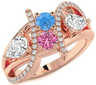 Diamond Rose Gold Silver Round Three Stone Promise Ring