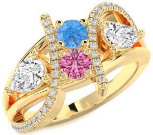 Diamond Gold Silver Round Three Stone Promise Ring