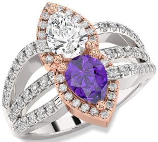 Diamond Platinum & Rose Gold Pear Two Stone Promise Ring