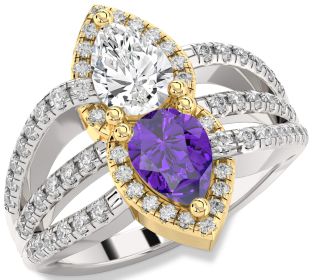Diamond Platinum & Yellow Gold Pear Two Stone Promise Ring