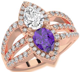 Diamond Rose Gold Silver Pear Two Stone Promise Ring