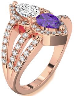 Diamond Rose Gold Pear Two Stone Promise Ring