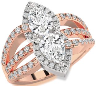 Diamond White Rose Gold Pear Two Stone Ring