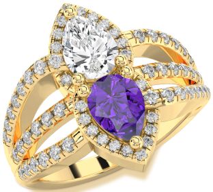 Diamond Gold Silver Pear Two Stone Promise Ring