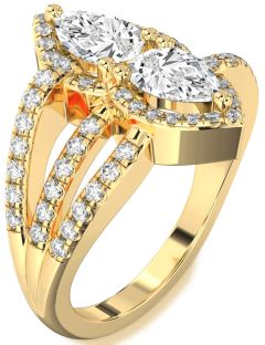 Diamond Gold Pear Two Stone Ring