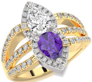 Diamond Gold Silver Pear Two Stone Promise Ring