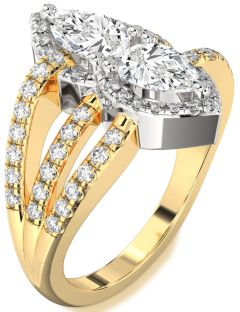 Diamond Platinum & Yellow Gold Pear Two Stone Ring