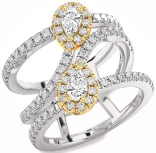 Diamond Silver & 10K gold Pear Two Stone Ring