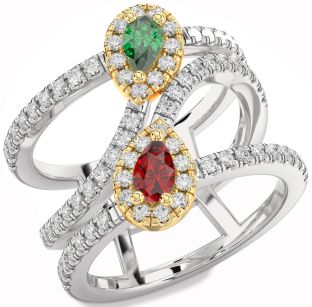 Diamond Platinum & Yellow Gold Pear Two Stone Promise Ring